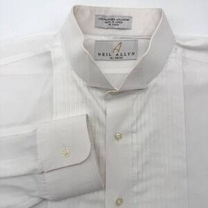 Neil Allyn Tuxedo Shirt Mens XL White Wing Tip Collar Pleated Bib Formal 34/35